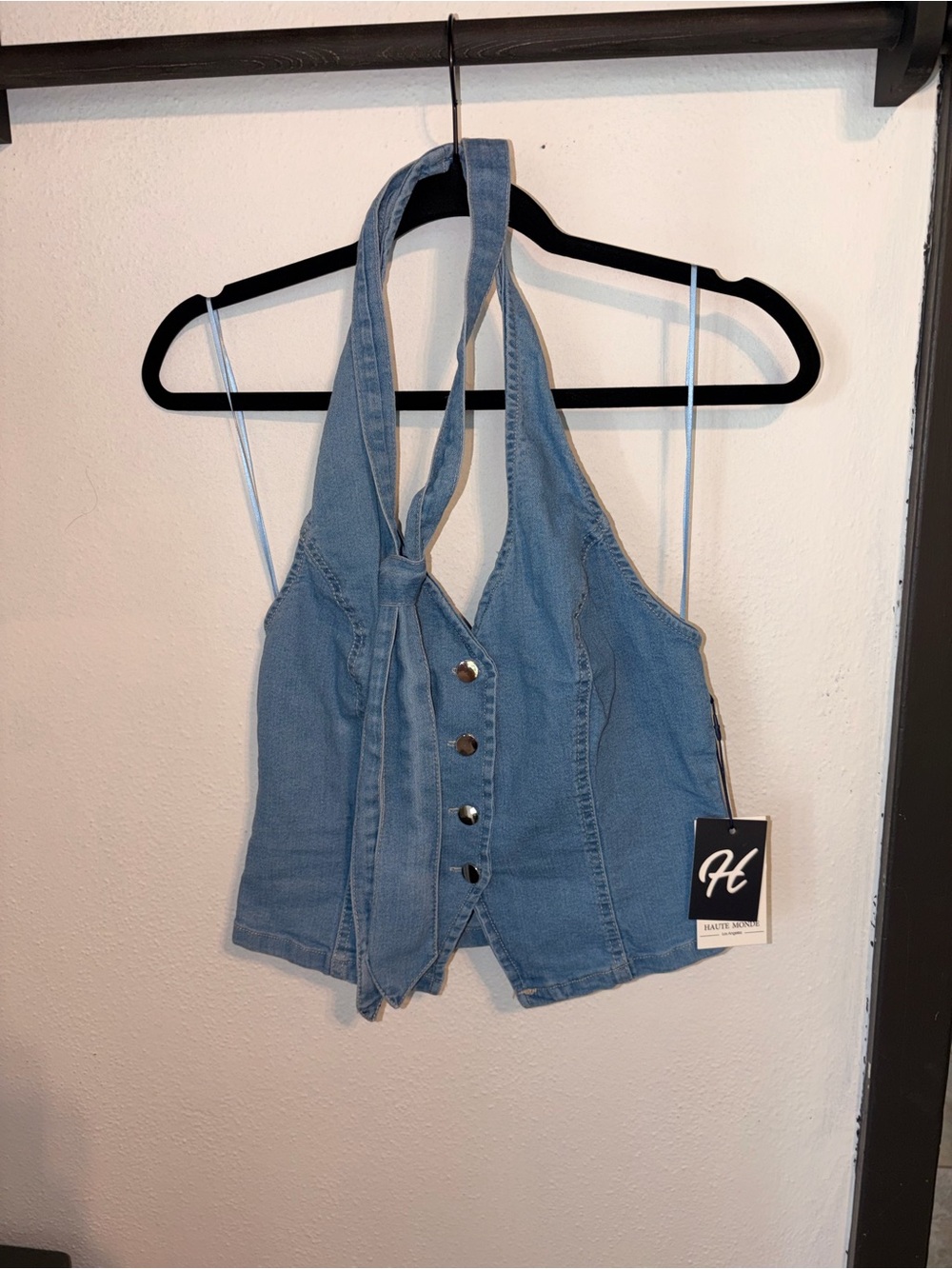 Haute Hippie Light Blue Denim Halter Crop Top